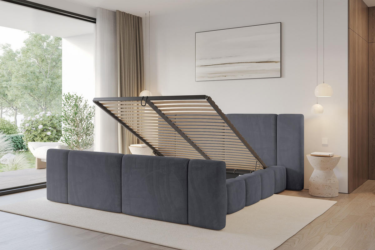 POLSTERBETT mit Bettkasten, Fußteil und Lattenrost, Boxbett ohne Matratze - NILO-Z 180x200 Dunkelgrau - Dunkelgrau, Holzwerkstoff/Textil (180/200cm) - ALTDECOR