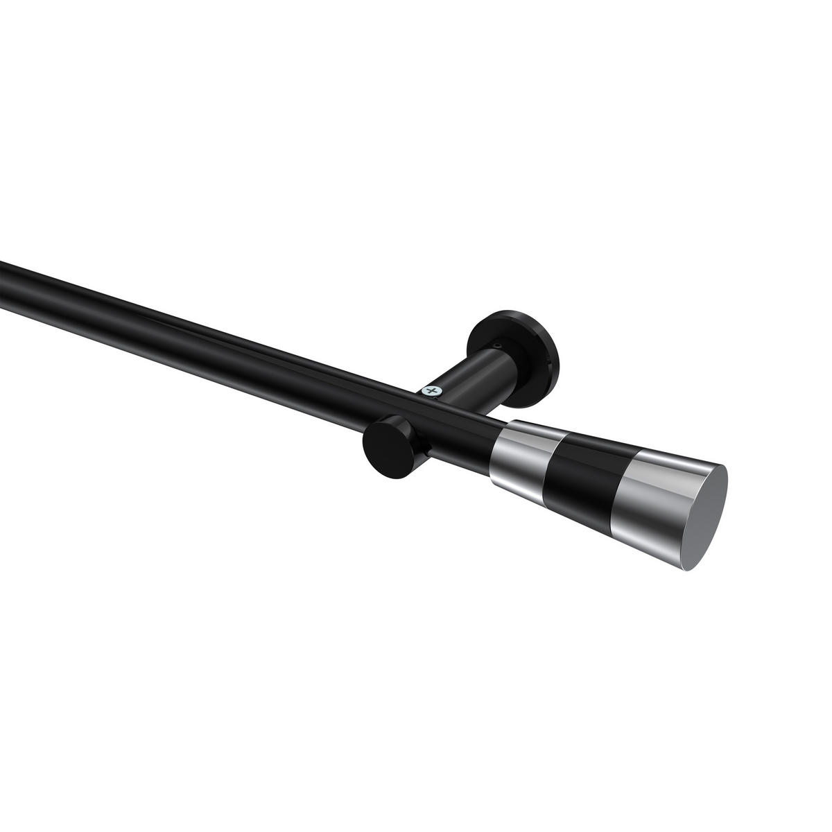 GARDINENSTANGEN-SET Platon Tanara 320 cm (geteilt in 2 x 160 cm), 1-läufig (ohne Ringe), 20 mm Ø Schwarz - Chromfarben/Schwarz, Metall (320cm) - INTERDECO