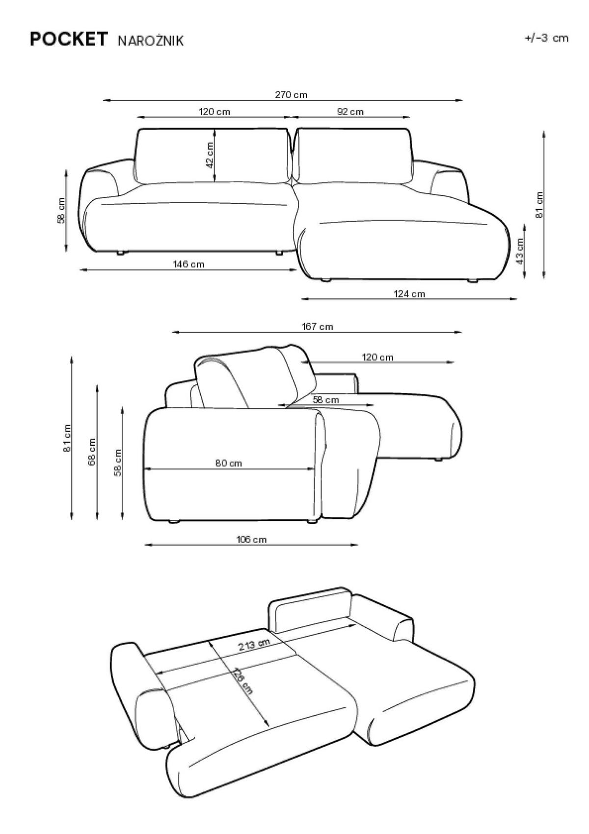 ECKSOFA POCKET Grau 270x167x81 cm - Grau, Textil (270/167cm) - FURNLUX