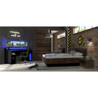 JUGENDZIMMER Tezaur "Jacky" in Schlammeiche, Schwarz und Schwarzeiche 5 teilig mit RGB LED, Lattenrost und Matratze - Braun, Holzwerkstoff (120/200/80cm)