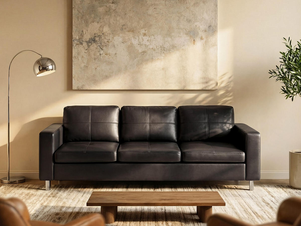 SOFA - 3 Personen - kunstleder - schwarz Ackley - Schwarz, Leder (196/77/75cm) - Vente-Unique