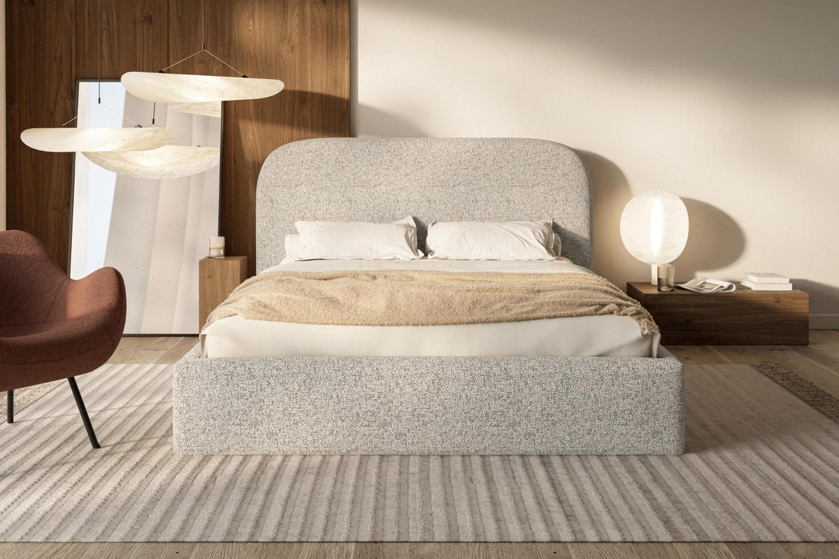 BETT 180x200 - Polsterbett mit Bettkasten und Holzrahmen - Modern Betten - Eleganter Puente-Stoff - Kollektion Verona - Beige Melange - Beige, Holz/Textil (180/200cm) - Alpi-Möbel