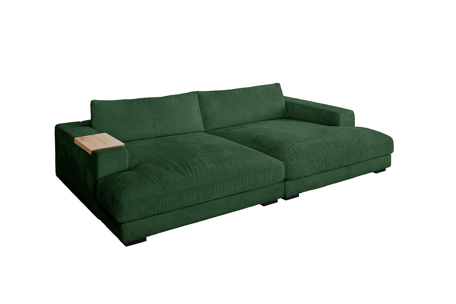 BIG SOFA XL MIT TABLETT NATUR MADELINE Smaragdgrün Cord - Smaragdgrün/Schwarz, Kunststoff/Textil (290/85/190cm) - KAWOLA