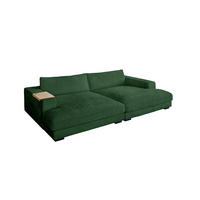 BIG SOFA XL MIT TABLETT NATUR MADELINE Smaragdgrün Cord - Smaragdgrün/Schwarz, Kunststoff/Textil (290/85/190cm) - KAWOLA