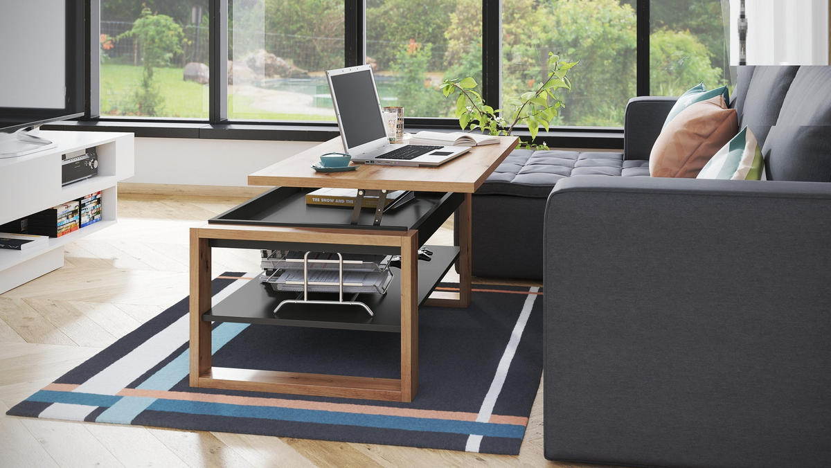 COUCHTISCH rechteckig Eiche Artisan Anthrazit aufklappbar 110/65/50 cm - Anthrazit/Eiche Artisan, Holzwerkstoff (65/110/50cm) - designimpex