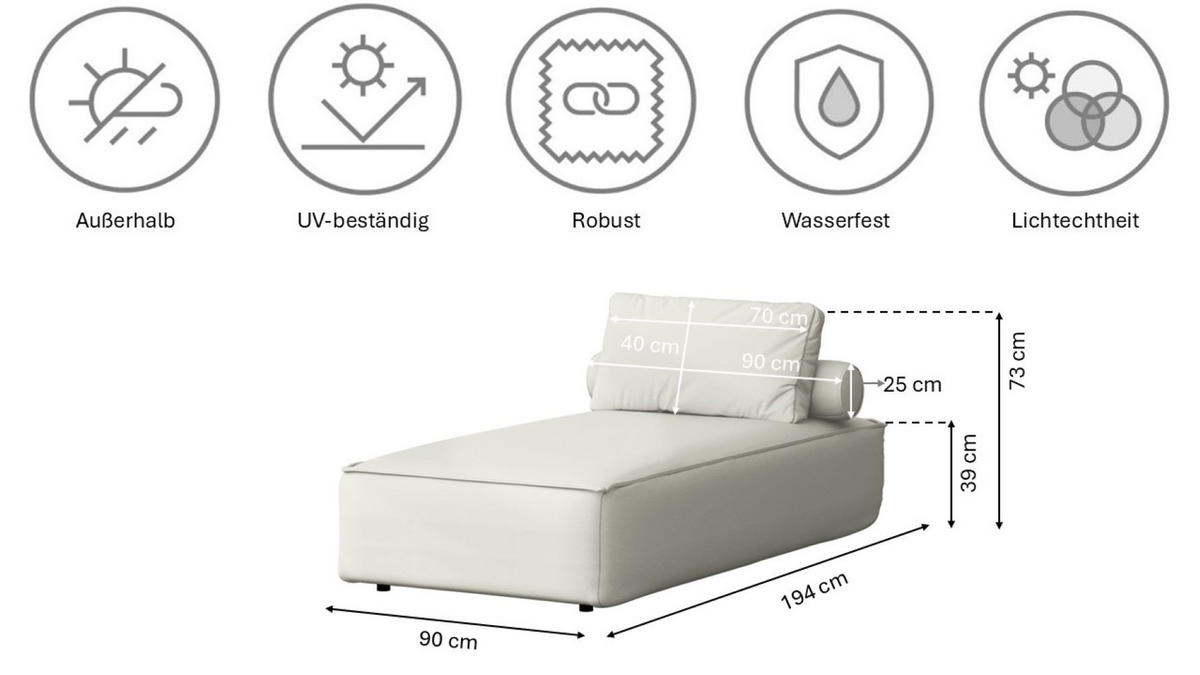 GARTENCHAISELONGUE Liegestuhl Für Den Garten MALIBU Creme - Creme, Holz (90/73/194cm) - Kaiser Möbel
