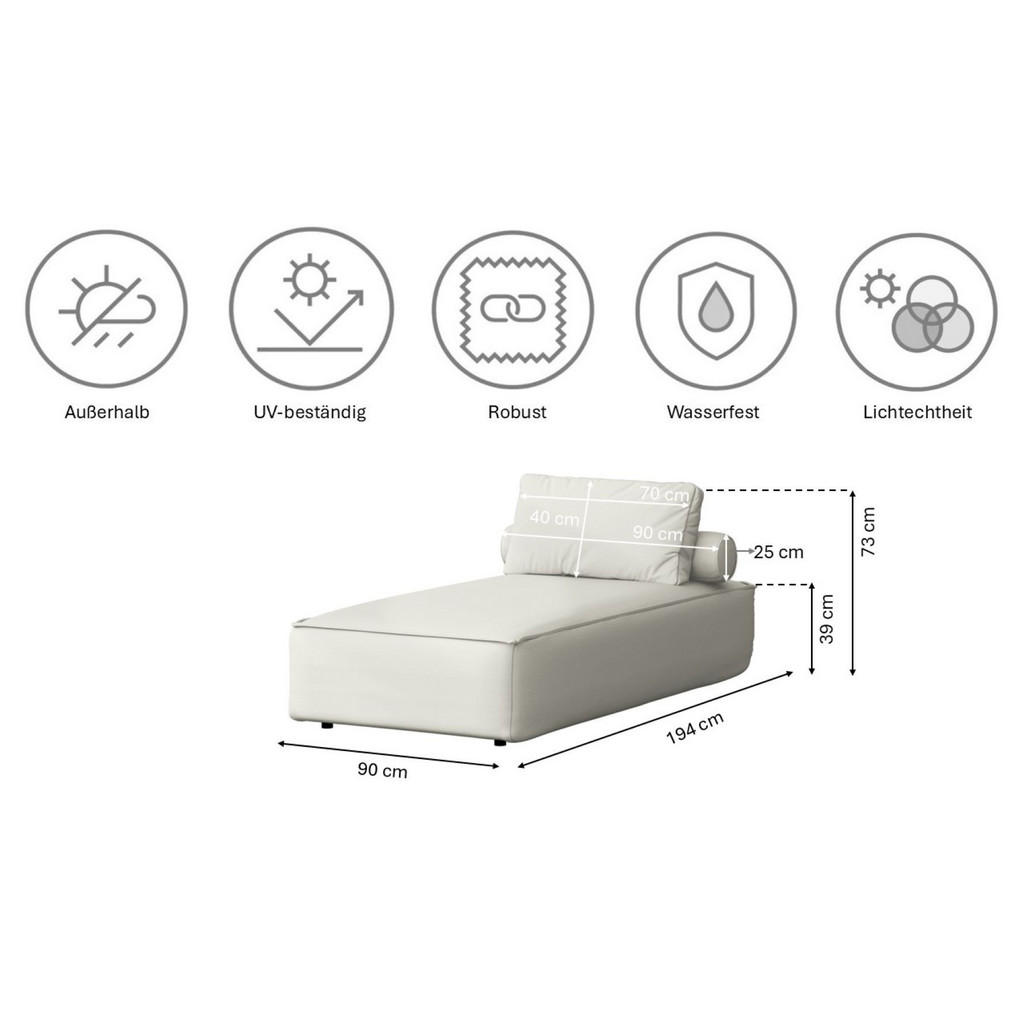 Thumbnail - Kaiser Möbel Gartenchaiselongue, Creme, Holz, 90x73x194 cm, Gartenmöbel, Gartenliegen