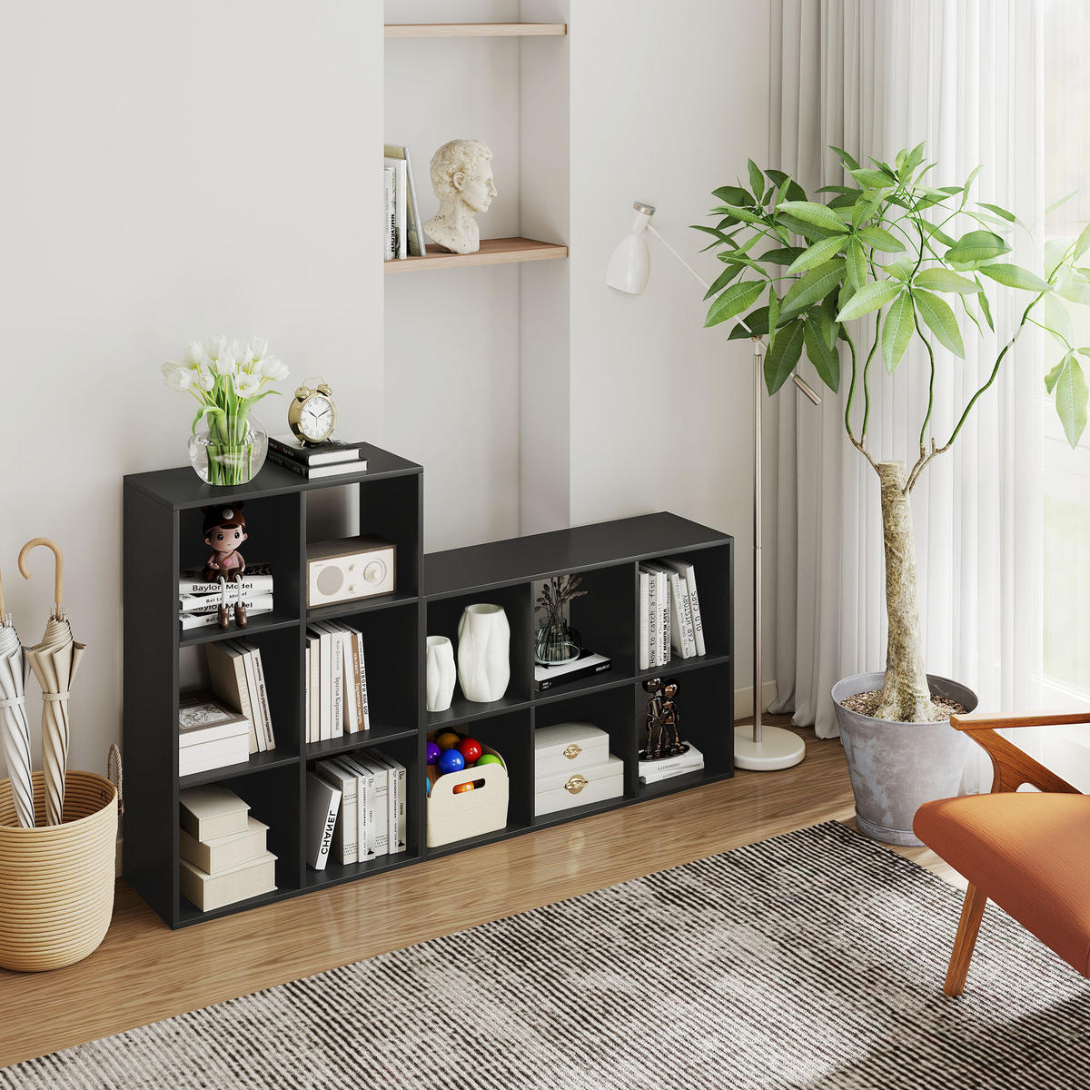 BÜCHERREGAL,WÜRFELFÖRMIG 6 Fächer 61,5x29,5x91,5cm,schwarz - Schwarz, Holzwerkstoff (61.5/91.5/29.5cm) - Vallsero