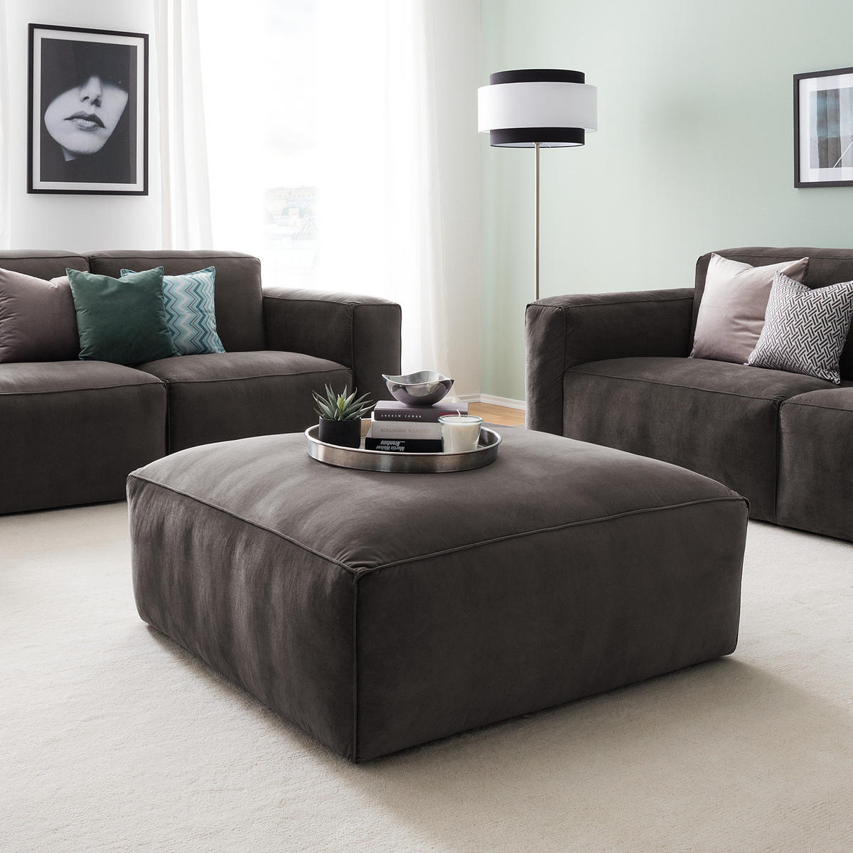 POLSTERHOCKER - Schwarz/Braun, Kunststoff/Textil (92/42/92cm) - home24