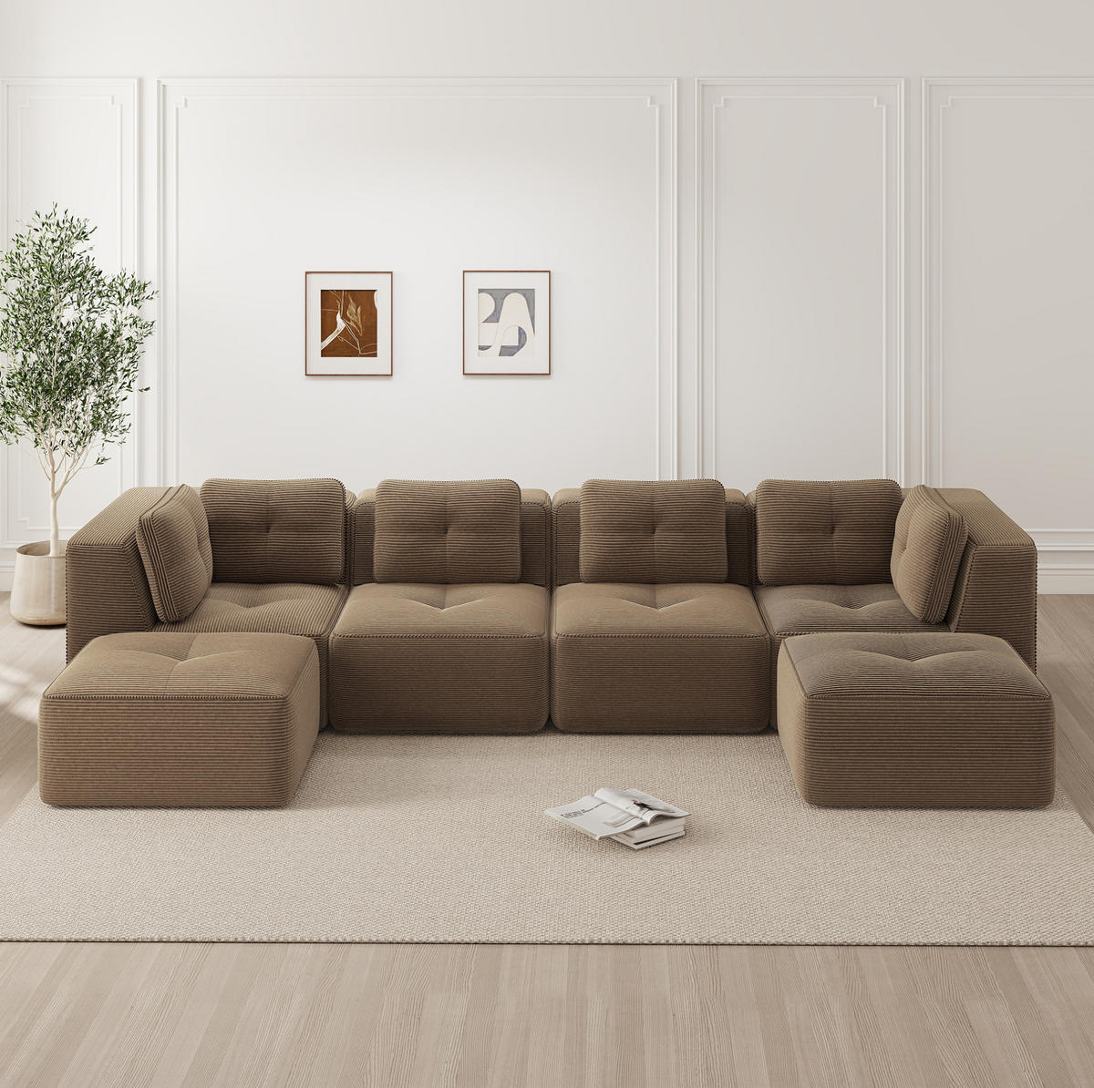 ECKSOFA 386/177/69 cm braun aus Cord mit modularem Design und rutschfestem Standfuß - Braun, Textil (177/386cm) - OKWISH