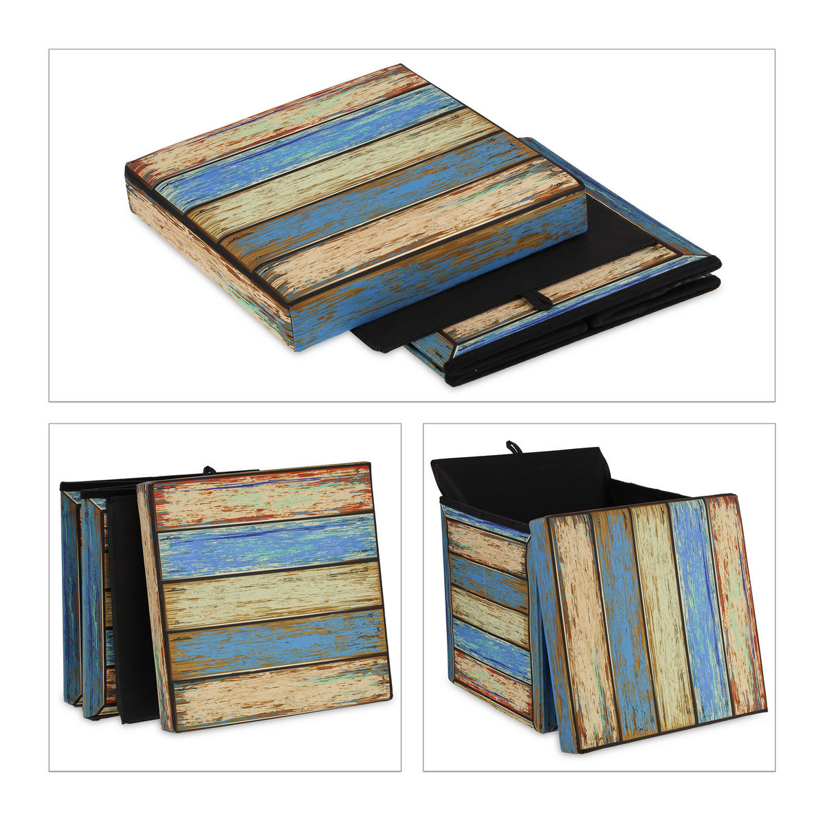 SITZHOCKER - Multicolor, Holzwerkstoff/Textil (37.5/38/37.5cm) - Relaxdays