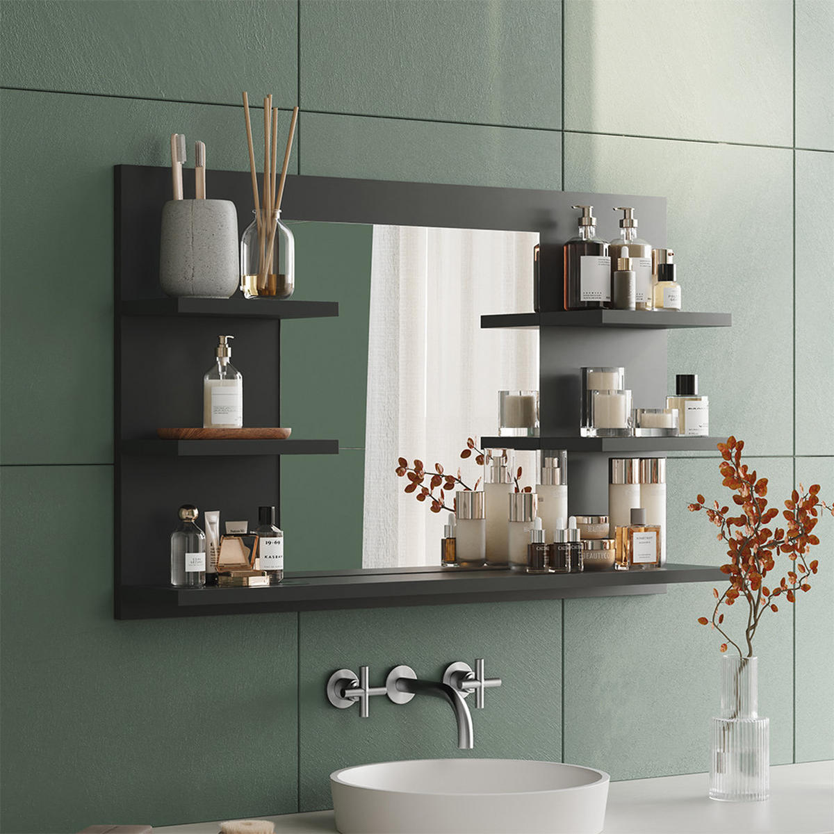BADSPIEGELSCHRANK Wilbur Anthrazit 78 x 50 cm mit Regalen - Anthrazit, Holzwerkstoff (78/50/13.6cm) - Vicco