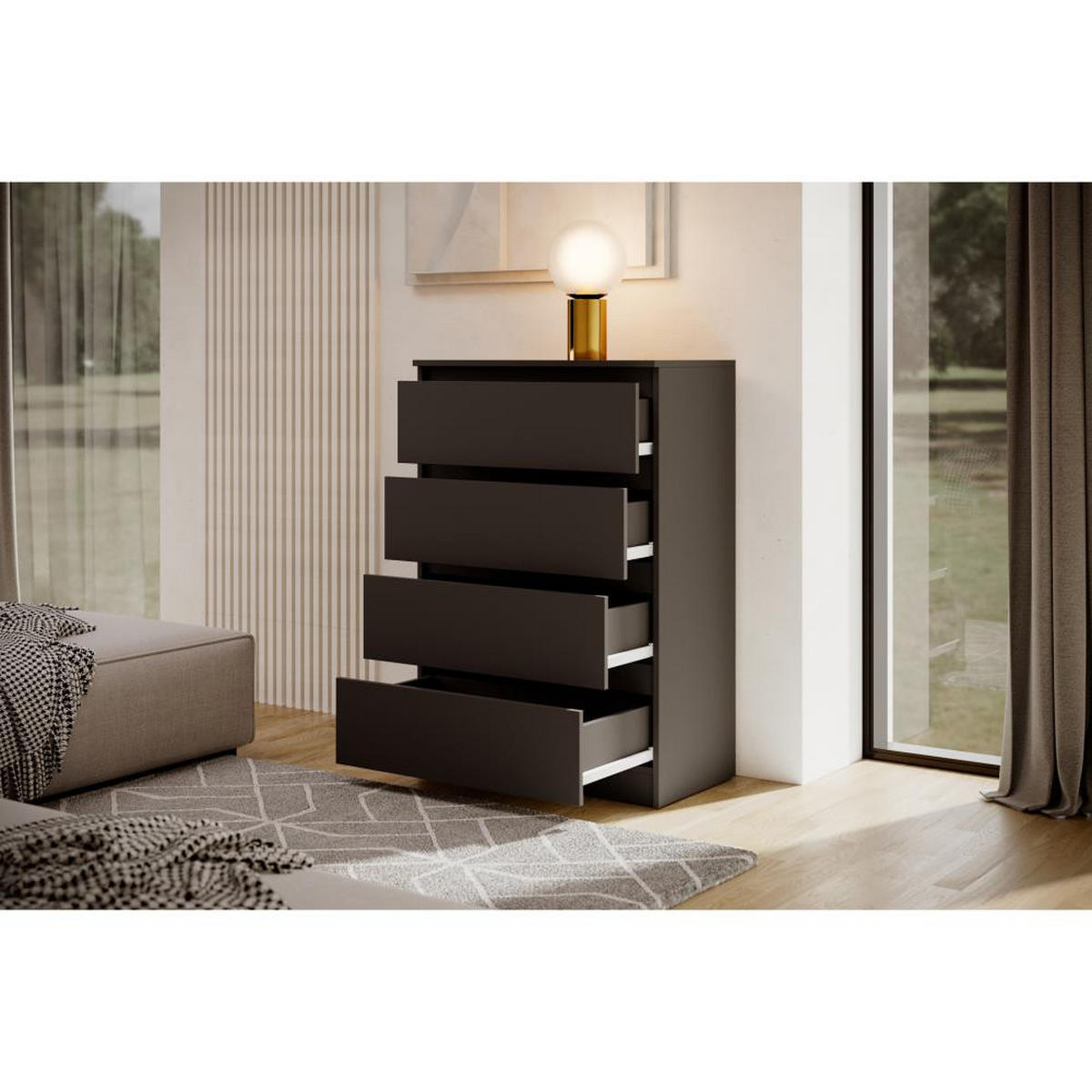 KOMMODE Lemon 70 cm mit vier Schubladen schwarz matt - Schwarz, Holzwerkstoff (70/102/39cm) - Beautysofa