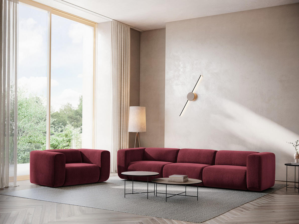 SOFAELEMENT Chenille Stoff Rot - Rot/Weinrot, Kunststoff/Textil (147/70/89cm) - Makamii