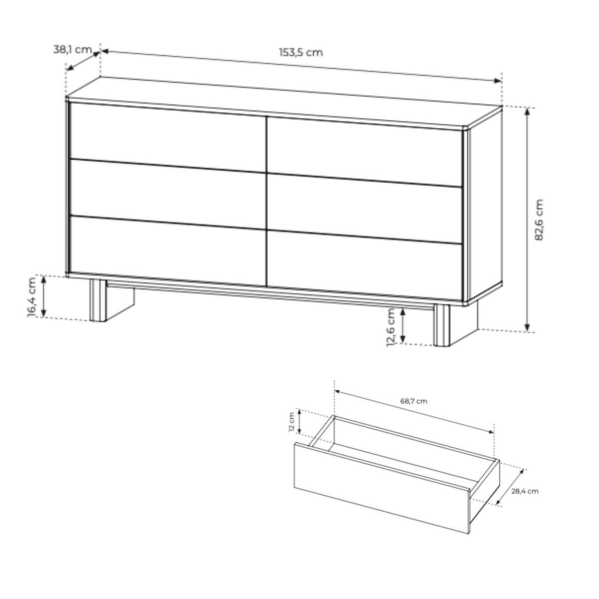 KOMMODE: geölte Eiche, 153,5 x 82,6 x 38,1 cm - Eichefarben, Holzwerkstoff (153.5/82.6/38.1cm) - 3XE LIVING