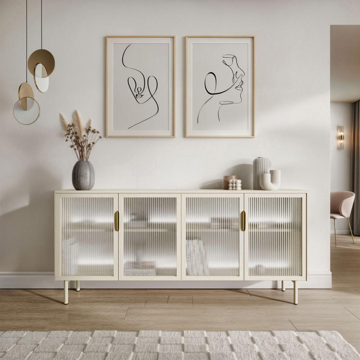 KOMMODE LINEA mit Glasfronten und LED-Beleuchtung Kaschmir - Kaschmir, Holzwerkstoff (181/83/39cm) - Lookway