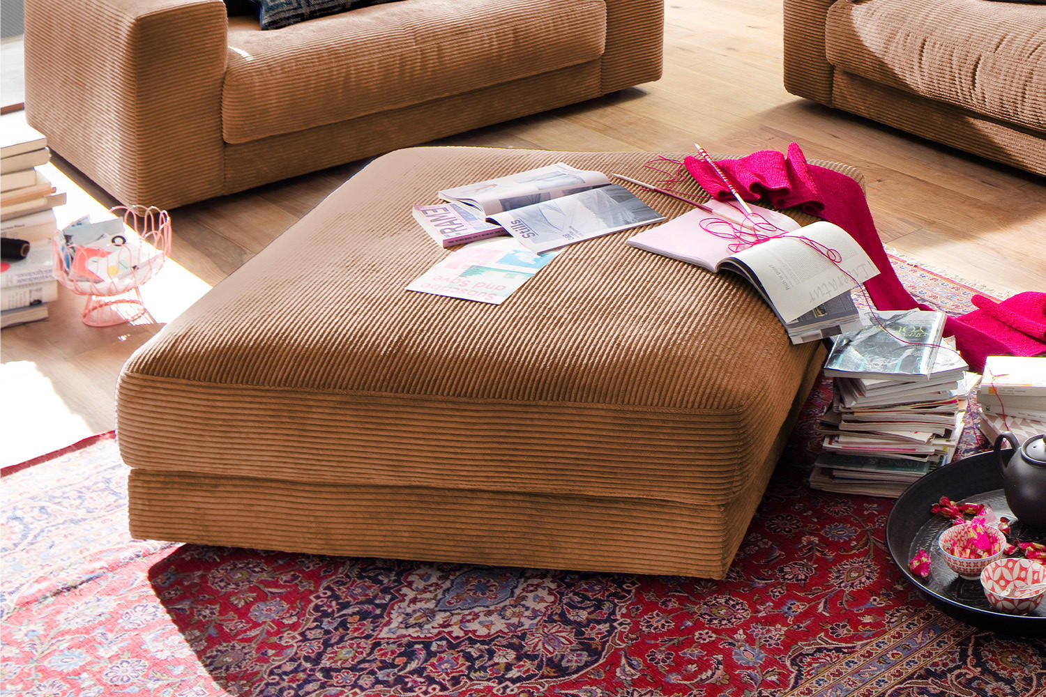 BIG HOCKER MADELINE Bronze Cord - Bronzefarben, Textil (120/43/120cm) - KAWOLA