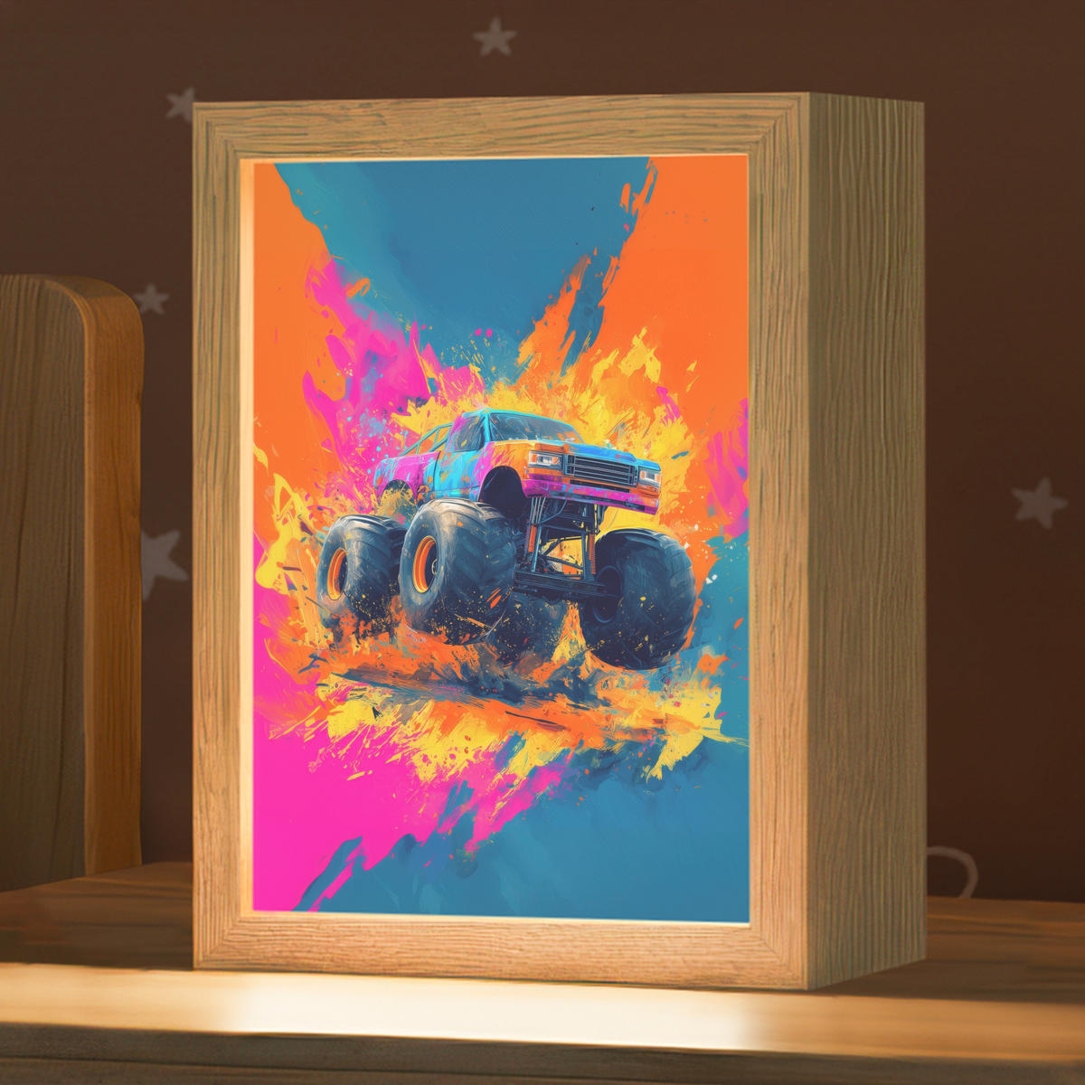 NACHTTISCHLAMPE Monstertruck - Abstrakt - Farbspritzer - Farbenfroh 15x20 cm - Pink, Holzwerkstoff (8/15/20cm)