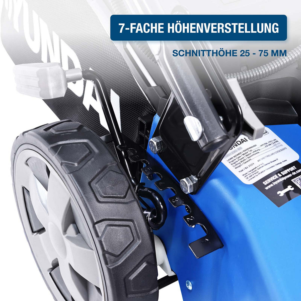BENZIN-RASENMÄHER LM4623G ES (Mäher/Mulcher mit Radantrieb & E-Start, 3.9 PS Hyundai Motor) - Blau, Metall (52.8/105/138.3cm) - HYUNDAI
