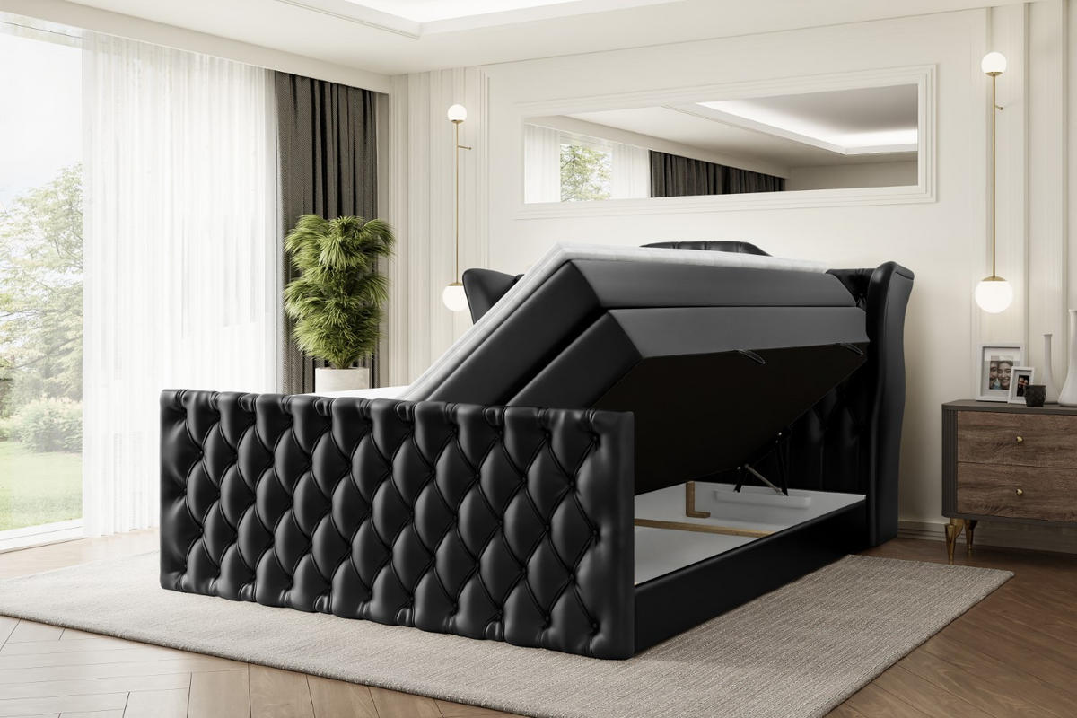 BOXSPRINGBETT VILA-Z KING - 200x200 - H3/H4 - Schwarz Hochglanz - Schwarz Hochglanz, Holzwerkstoff (200/200cm) - ALTDECOR