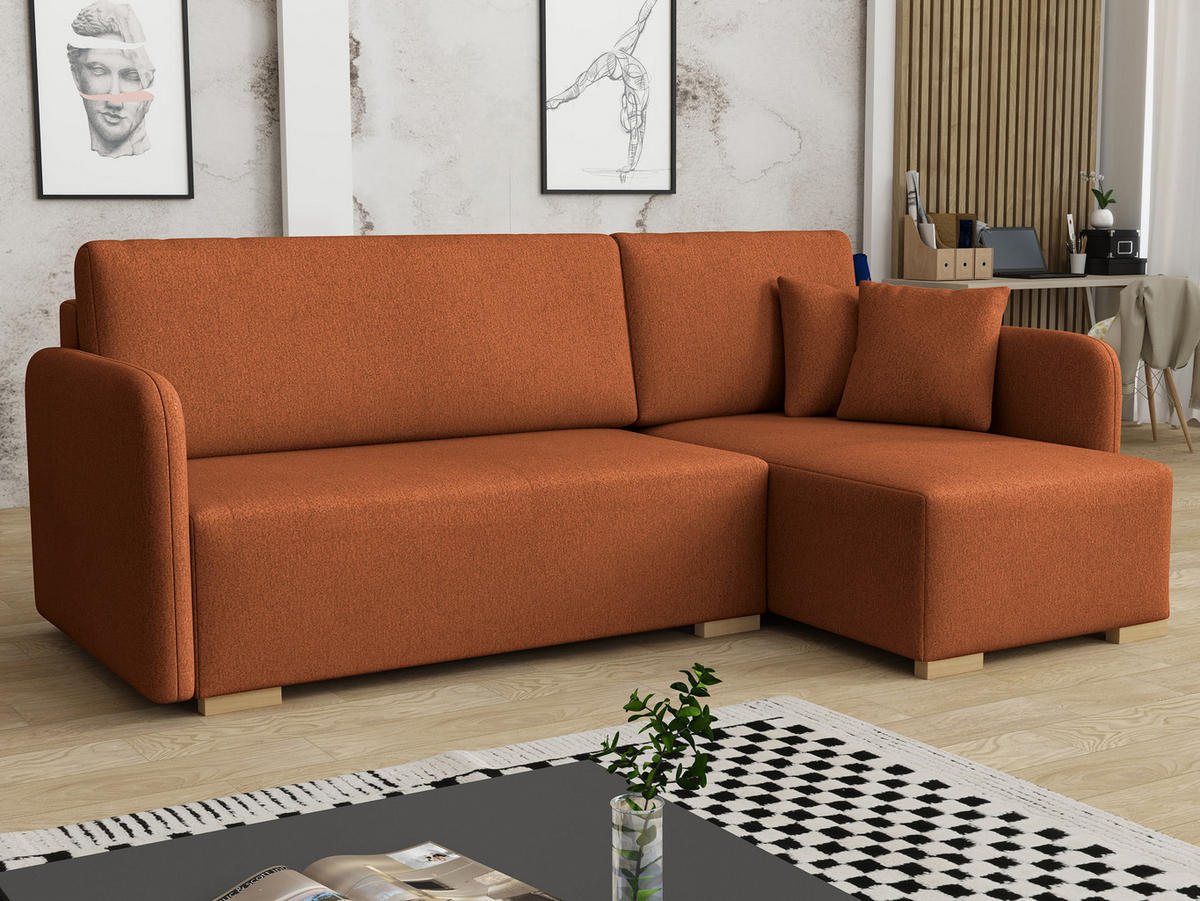 ECKSOFA Como L - Naturfarben/Orange, Holz/Textil (220/140cm) - MIRJAN24