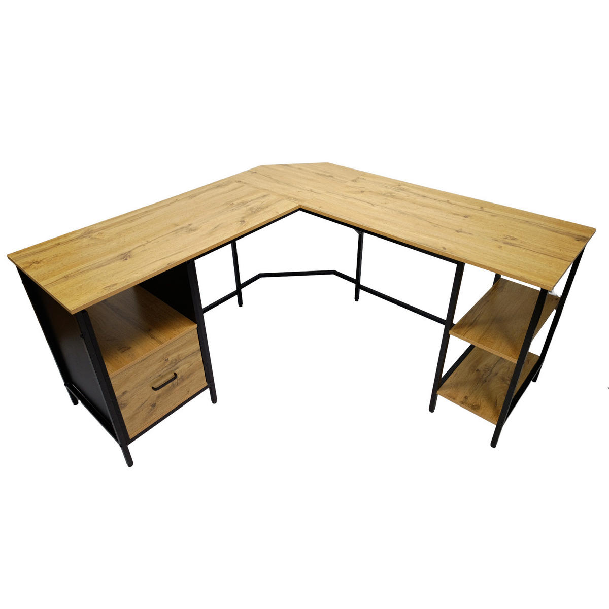 ECKSCHREIBTISCH Holzoptik Eichefarben Metall Schwarz L-Form Büro 149x149x75 cm - Eichefarben/Schwarz, Holzwerkstoff/Metall (149/149/75cm) - Begryf