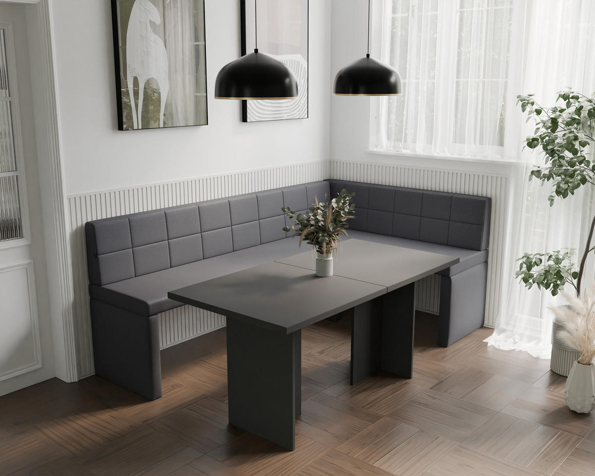 ECKBANK rechts MELVIN Kunstleder, 142/196 cm Dunkelgrau - Dunkelgrau, Holz/Kunststoff (142/196cm) - Idohome