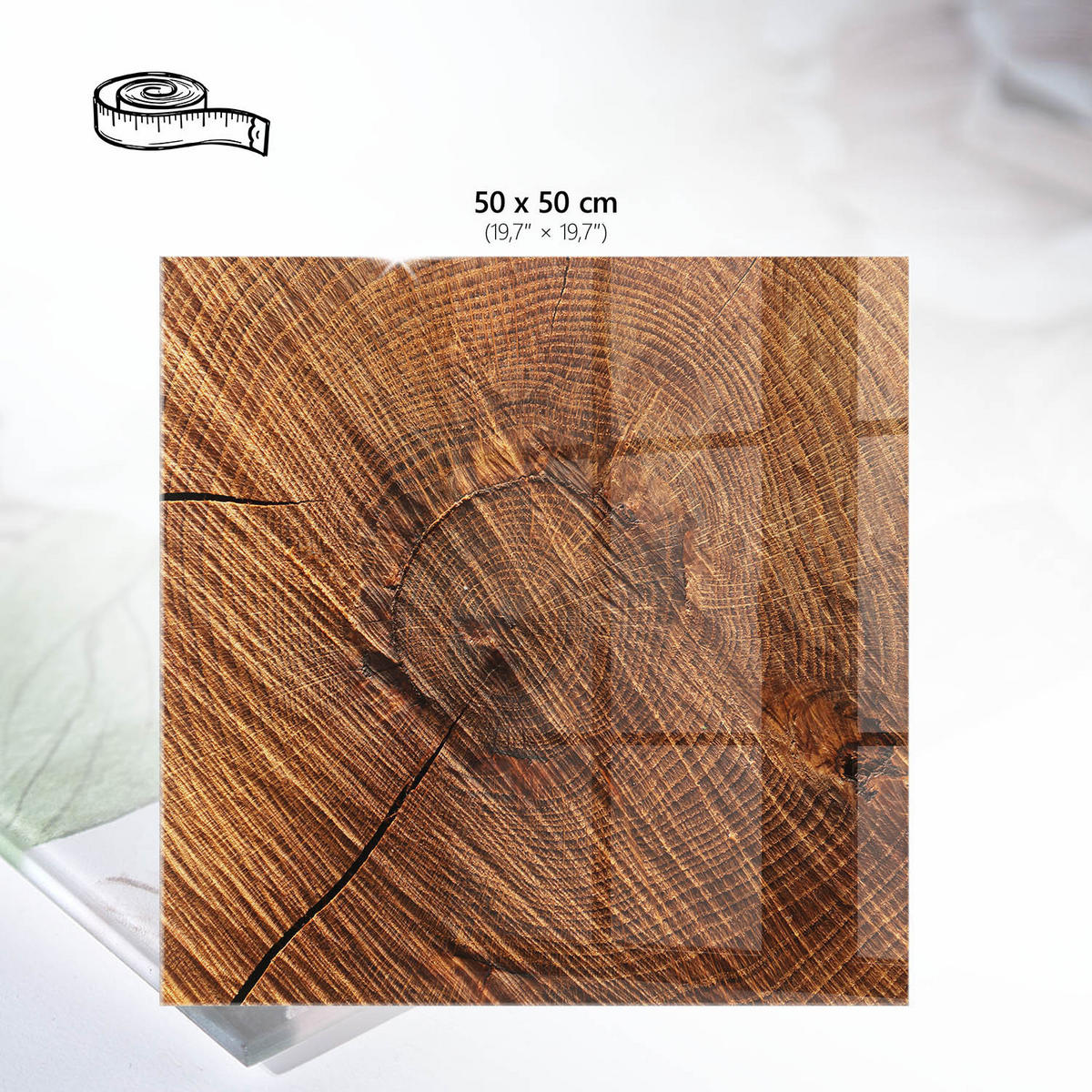 TISCHPLATTE 50x50 cm – Holzquerschnitt - Braun, Glas (50/50/0.4cm) - Wallfluent