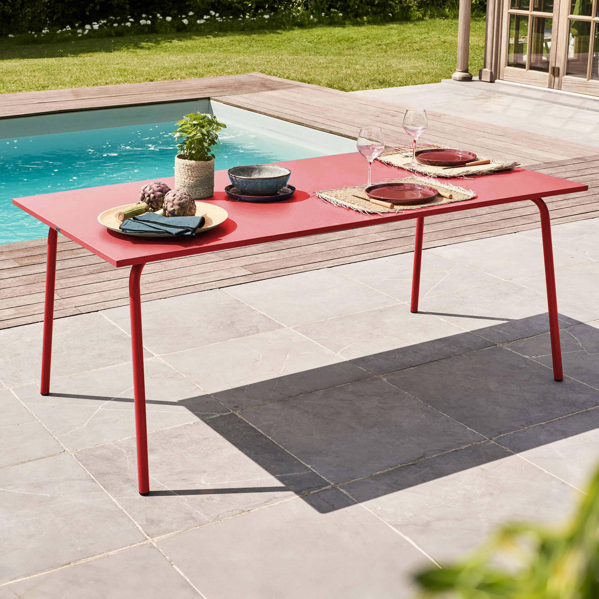GARTENTISCH , Rot - Rot, Metall (180/90/72cm) - Oviala