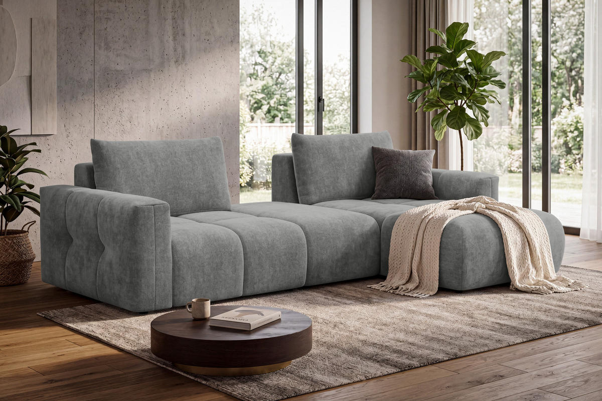 ECKSOFA VERONA 4-Sitzer RECHTS, Grau - Schwarz/Grau, Holz/Textil (282/173cm) - Courtois Laville