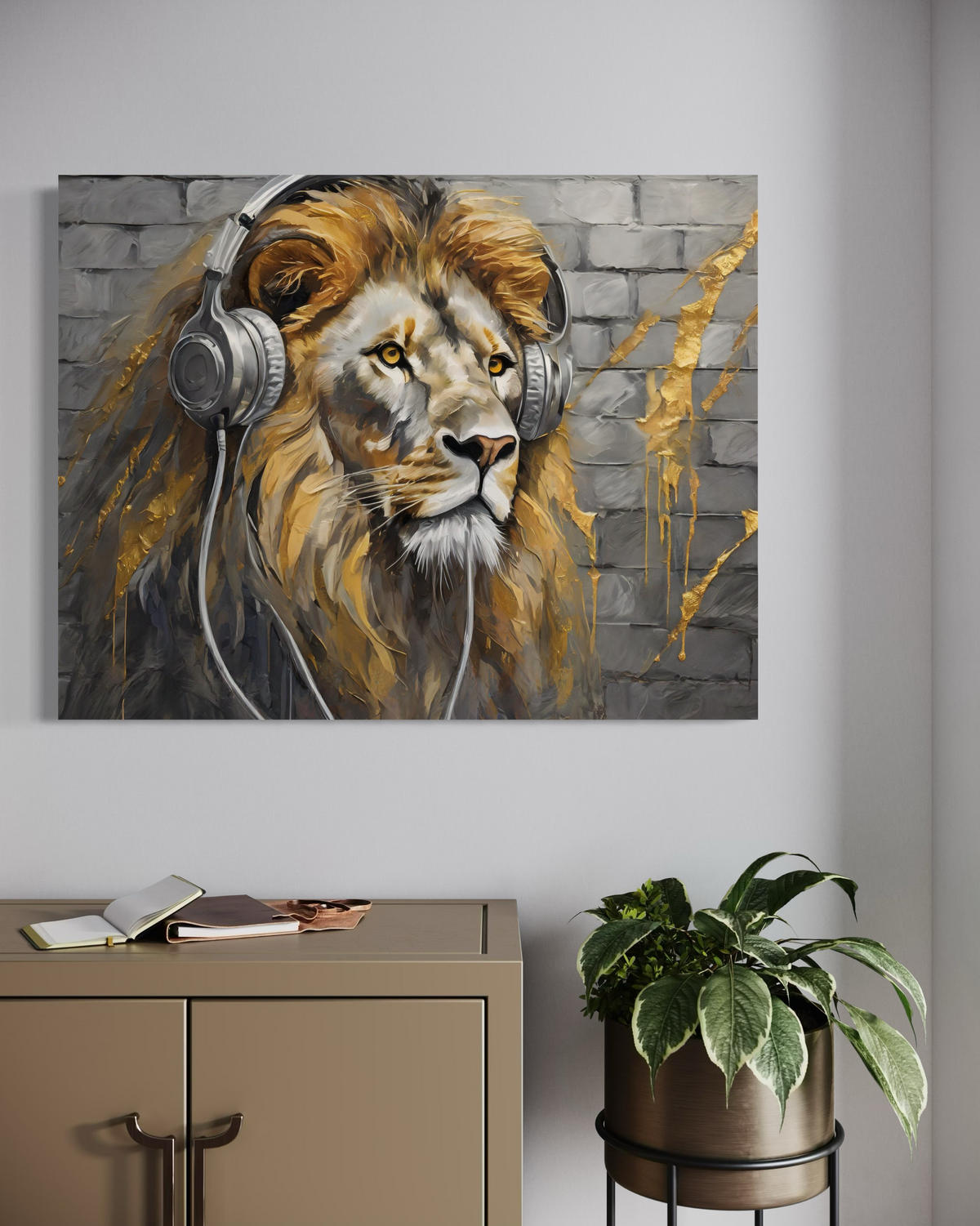 WANDBILD lion musik tiere - Gelb, Textil (60/40cm) - Feeby