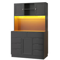 BUFFET DE-38403 120/40/183 cm mit LED-Beleuchtung und 8 Schubladen Schwarz - Schwarz, Holzwerkstoff (120/183.5/40cm) - ComfortXL