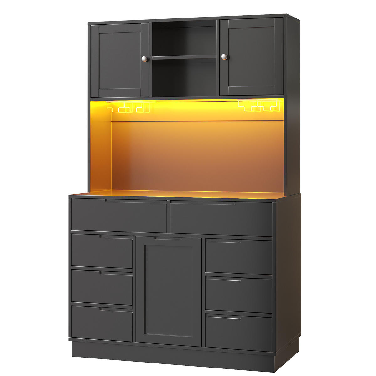 BUFFETSCHRANK Schwarz 120/40/183.5 cm - Schwarz, Holz (120/183.5/40cm) - PANGIVO