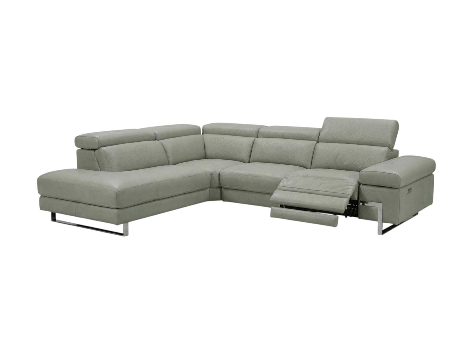 ECKSOFA Opera Echtleder mit 1 x Relaxfunktion Perlgrau - Hellgrau, Leder/Metall (218/269cm)