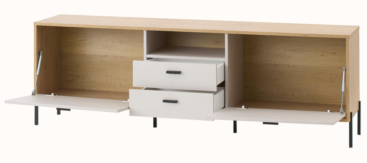 TV-LOWBOARD Kaschmir, Eiche 195 x 64 cm, TV Unterteil mit Soft-Close, Komforthöhe - Kaschmir/Eichefarben, Holzwerkstoff/Metall (195/64/40cm) - Furn.Design