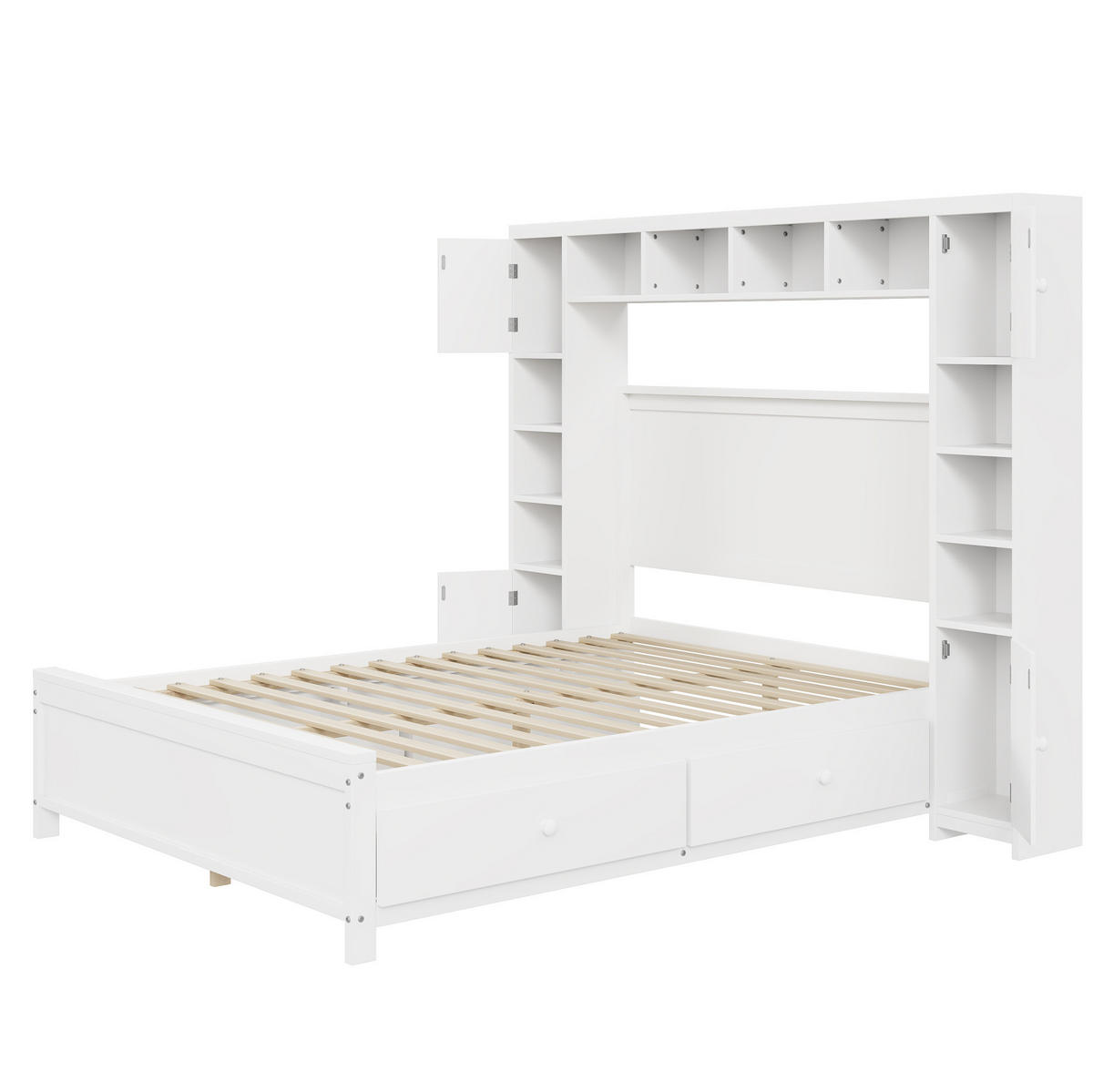 STAURAUMBETT 140x200 cm Weiß mit 4 Schubladen, Stauschrank und Lattenrost - Weiß, Holzwerkstoff (140/200cm) - Modfu