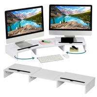 PODSTAVEC Biely pre 2 monitory nastaviteľná šírka 105 cm - biela, kompozitné drevo (27/105/10cm) - Relaxdays