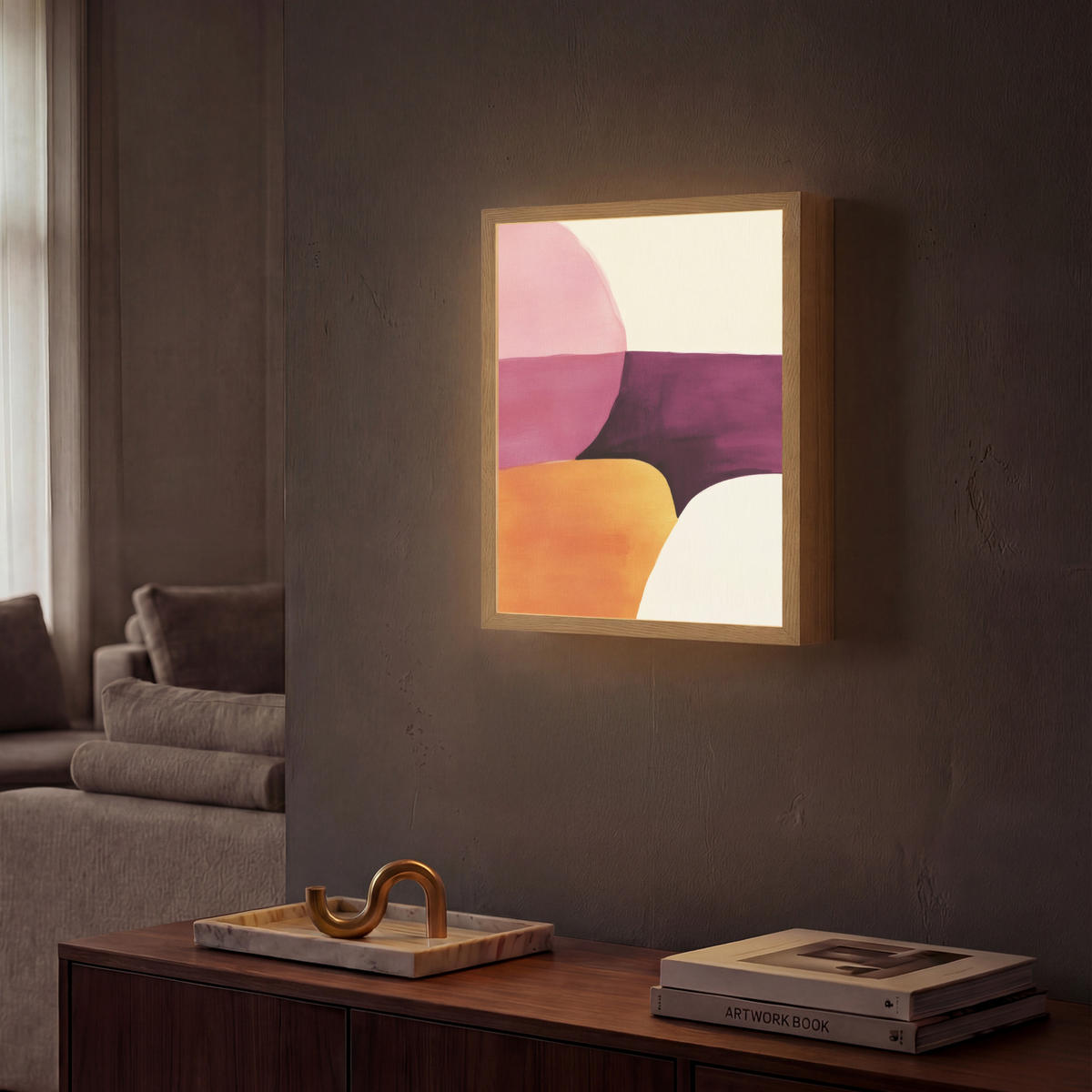 NÁSTĚNNÁ LAMPA S AKUMULÁTOREM Tvary - abstraktní - barevné 30x40 cm - růžová, kompozitní dřevo (30/40/8cm) - OnlyWow