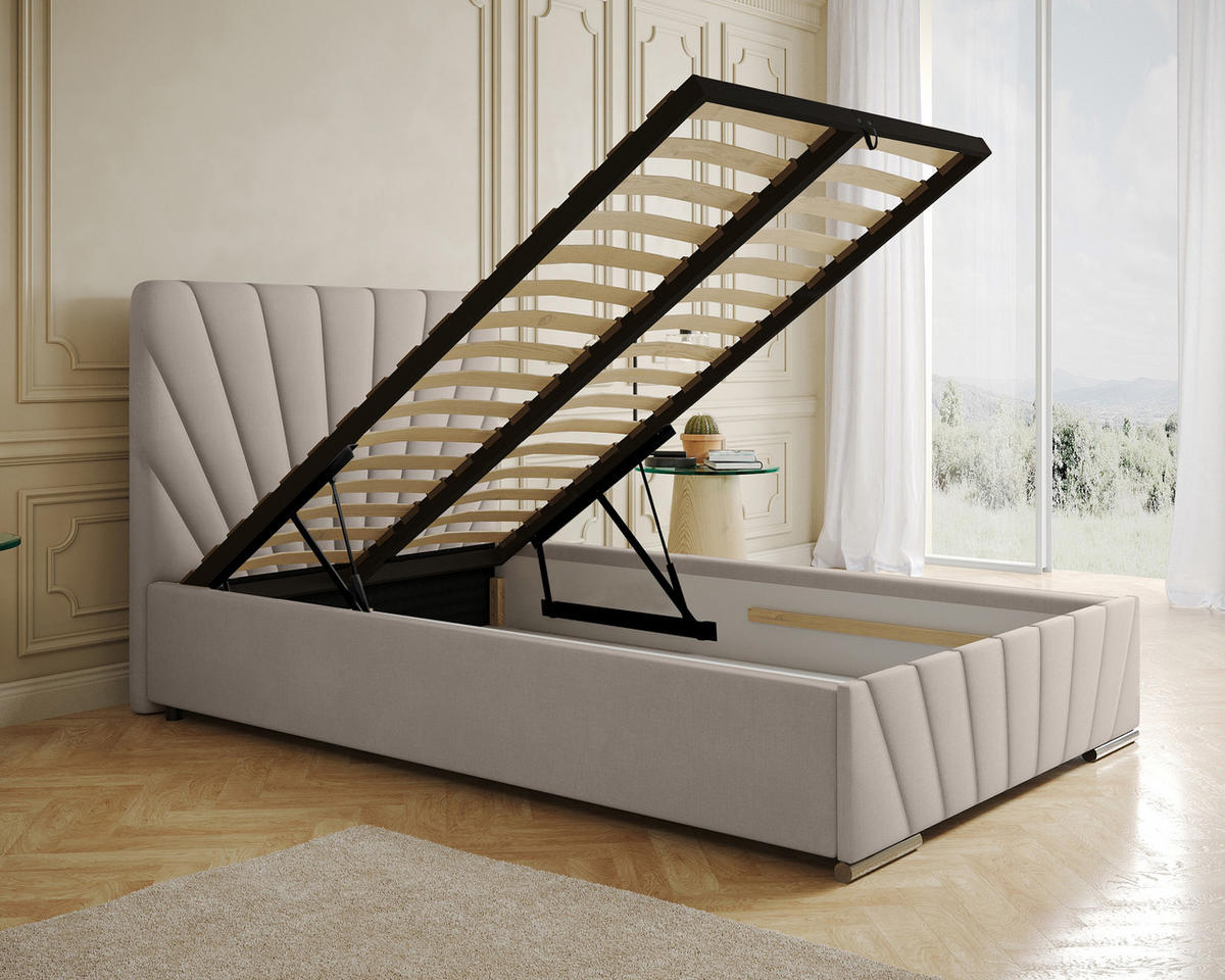 POLSTERBETT Ray 120 x 200 cm mit Bettkasten und Lattenrost Taschenfederkernmatratze mit Kokos 20cm- beige - Beige, Holz (120/200cm) - Homesy