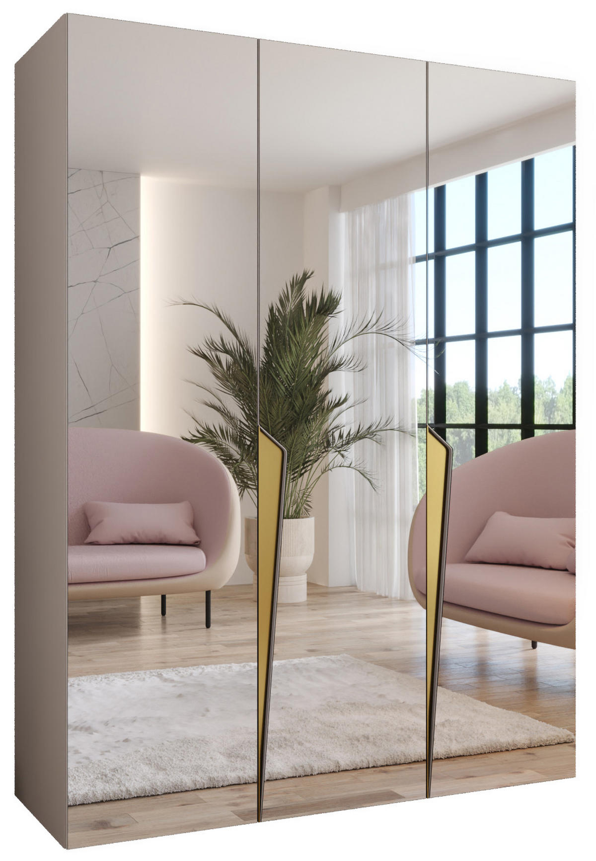 DREHTÜRENSCHRANK 202/150/52 3-türig - Beige/Goldfarben, Holz/Metall (150/202/52cm) - Abiks Möbel