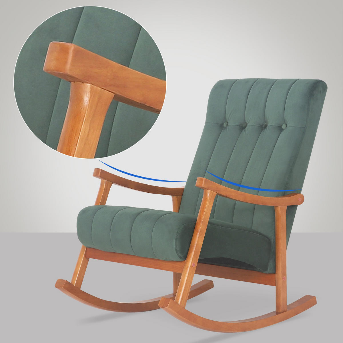 SCHAUKELSTUHL Samt Walnuss/Grün - Walnussfarben/Grün, Holz/Textil (62/98/92cm) - CLP