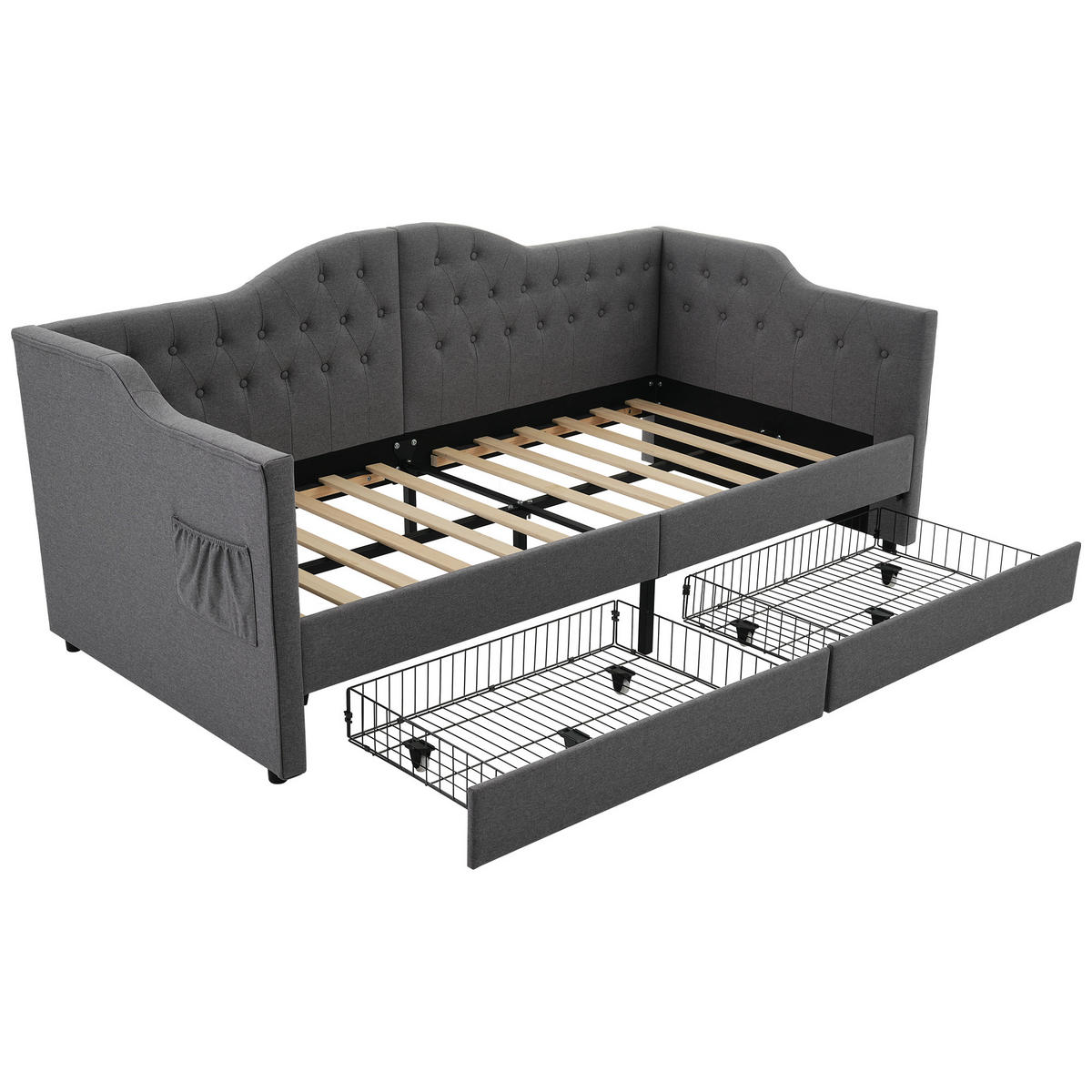 POLSTERBETT 90/190 cm Grau mit USB- und Type-C-Anschlüssen und 2 Schubladen - Grau, Textil (90/190cm) - OKWISH