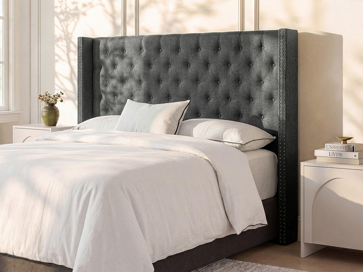 BETTKOPFTEIL - 2 Personen - Stoff - Grau - - Grau, Textil (173/125/20cm) - Vente-Unique