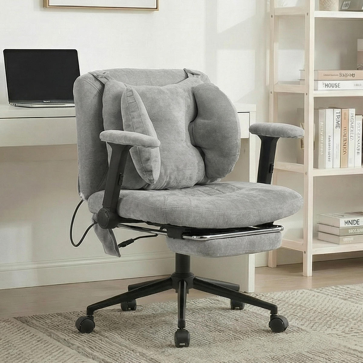 BÜROSTUHL in Grau 55x80x86 cm mit verstellbarer Lendenstütze und Rollen - Grau, Textil (80/86/55cm) - IVMEU
