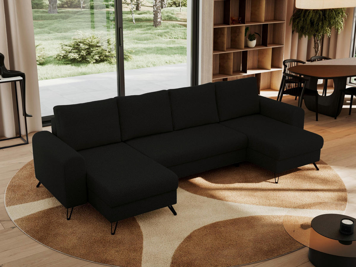WOHNLANDSCHAFT AXEL U Boucle Schwarz - Schwarz, Textil/Metall (312/90/140cm) - MKS