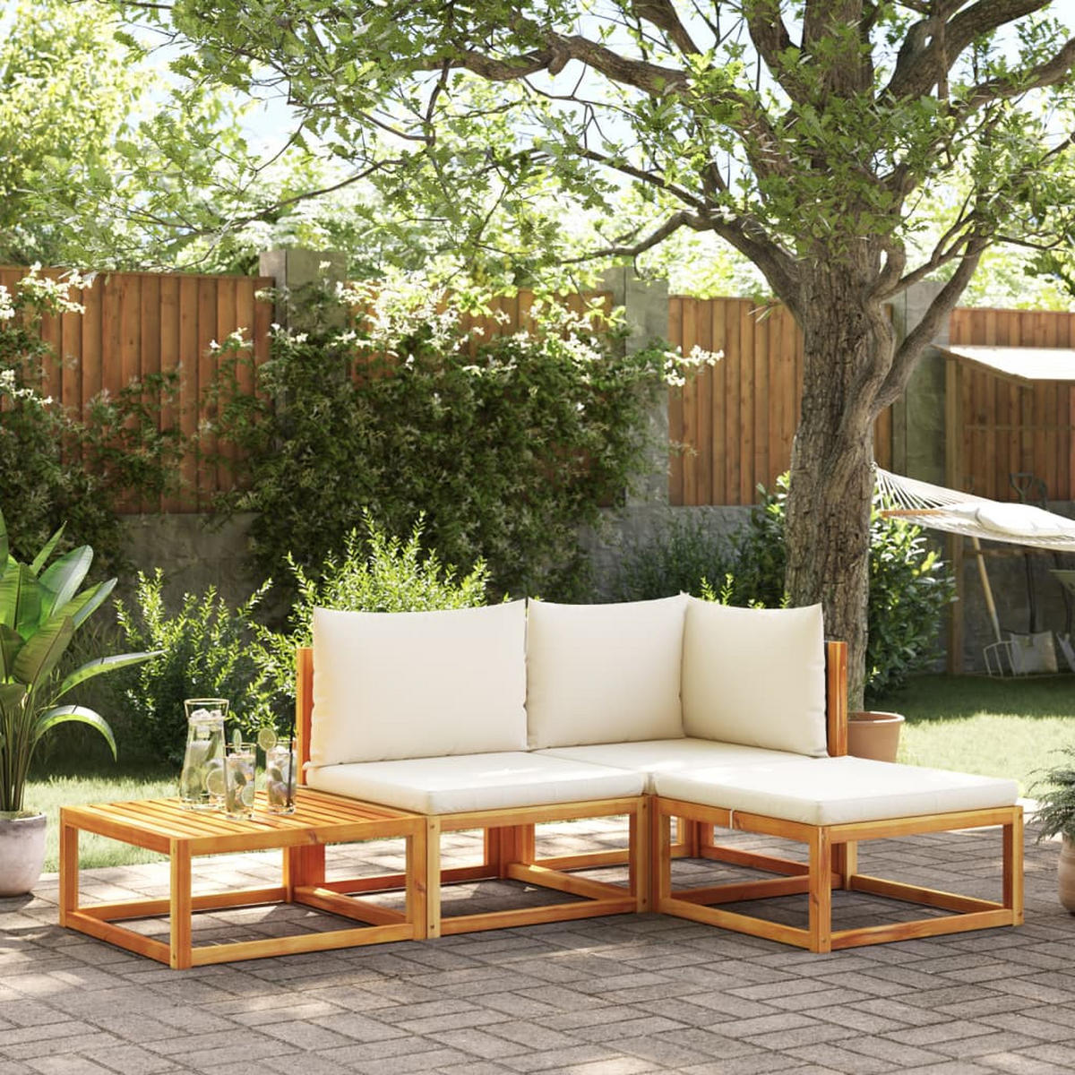 GARTENSOFA-SET 4-TLG. Mit Kissen Holz Akazie & Rattan - Braun, Holz - vidaXL