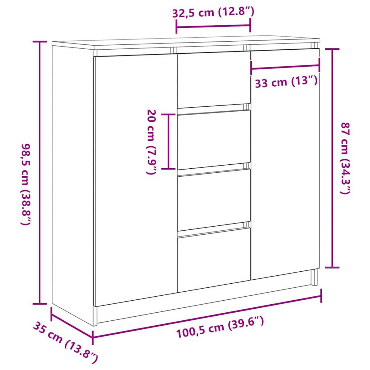 SIDEBOARD Mit Schubladen Weiss 100,5/35/98,5 Cm Holzwerkstoff - Weiß, Holzwerkstoff (35/98.5/100.5cm) - vidaXL