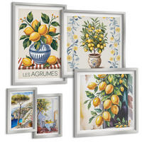 BILDER SET 5er Set - 50x50 cm & 20x30 cm & 40x60 cm Silberner Rahmen - Zitronenbäume am Meer - Silberfarben, Kunststoff (40/60cm) - TULUP