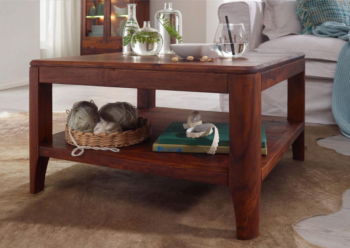 COUCHTISCH Sheesham70x70x40 walnuss geölt BROOKLYN #10 - Dunkelbraun, Holz (70/70/40cm) - Massivmoebel24