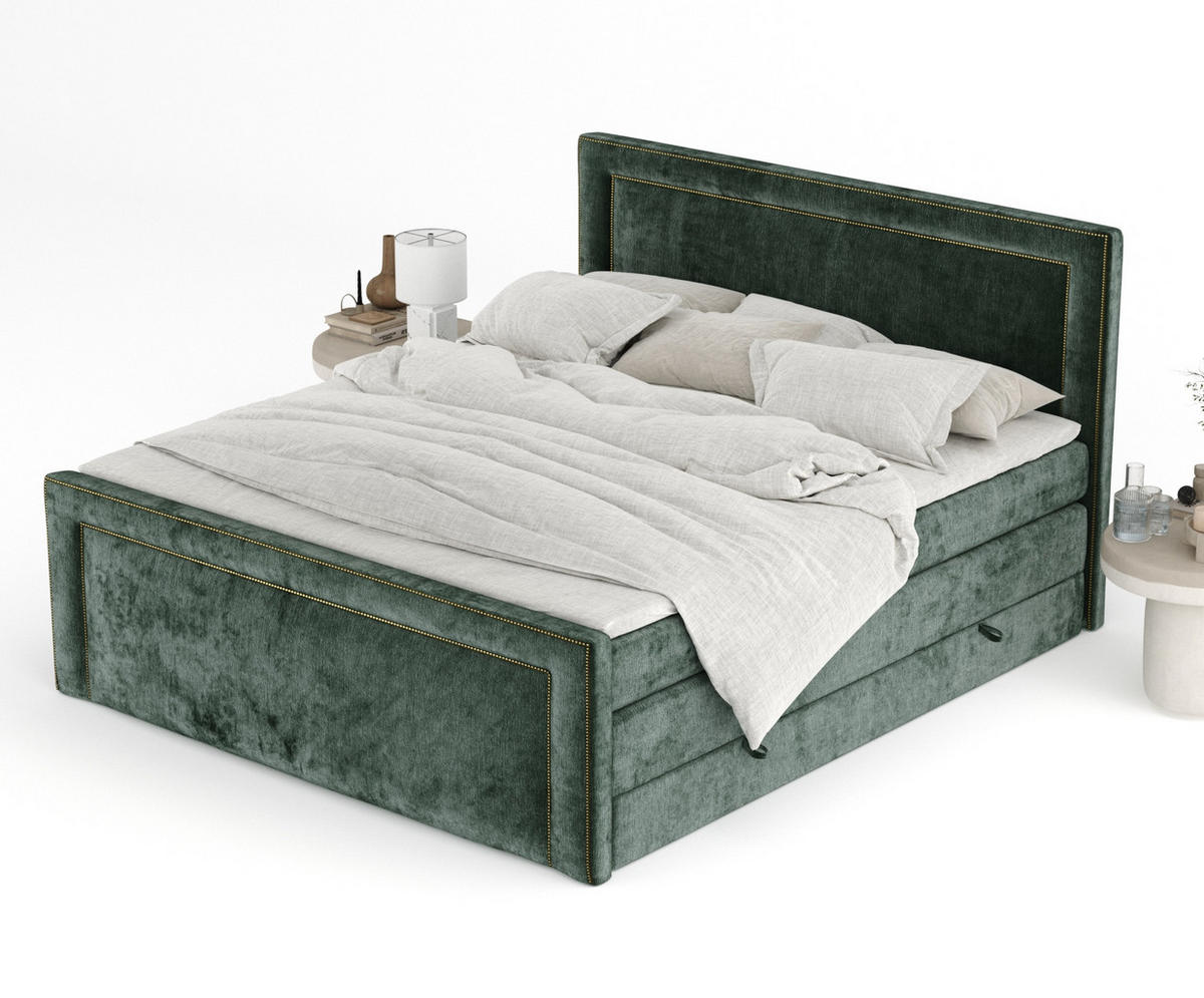 BOXSPRINGBETT Luxora Grün 140/200 cm - Schwarz/Grün, Holz/Holzwerkstoff (140/200cm) - Maison de Reve